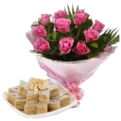 Handmade Kaju Kalti with Majestic Pink Roses Handmade Kaju Kalti with Majestic Pink Roses