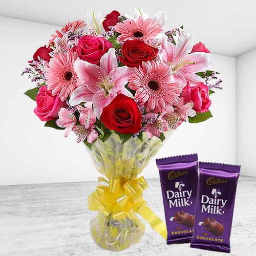 Styled Mixed Flowers Bouquet with Cadbury Celebration Styled Mixed Flowers Bouquet with Cadbury Celebration