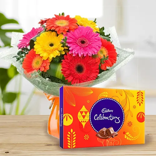 Send Cadbury Celebrations with Mixed Gerberas Bouquet