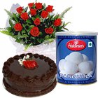 12 Red Roses and Rasgulla with Eggless Cake 1 Kg. 12 Red Roses and Rasgulla with Eggless Cake 1 Kg.
