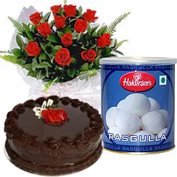 Deliver Red Roses and Rasgulla with Eggless Cake