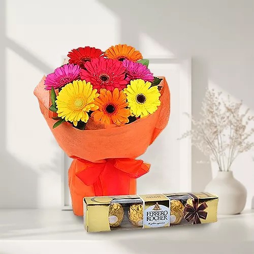 Send Combo of Gerbera Bouquet N Ferrero Rocher Bouquet Online Send Combo of Gerbera Bouquet N Ferrero Rocher Bouquet Online