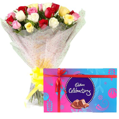 Send Mixed Roses and Cadbury Celebration Chocolate Online Send Mixed Roses and Cadbury Celebration Chocolate Online