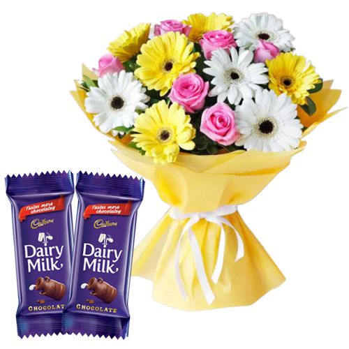 Ready to Bloom Mixed Flowers Bouquet with Cadbury Chocolates Ready to Bloom Mixed Flowers Bouquet with Cadbury Chocolates