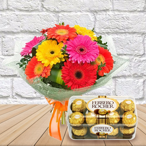 Gift Ferrero Chocolate and Mixed Gerbera Bouquet Online Gift Ferrero Chocolate and Mixed Gerbera Bouquet Online