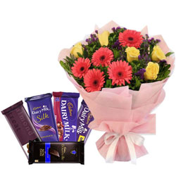 Finest Assorted Cadbury Chocolates with Mixed Flowers Bouquet Finest Assorted Cadbury Chocolates with Mixed Flowers Bouquet