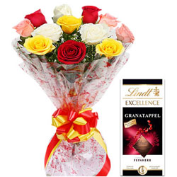 Hand-Gathered Mixed Roses with Lindt Excellence Bar Hand-Gathered Mixed Roses with Lindt Excellence Bar