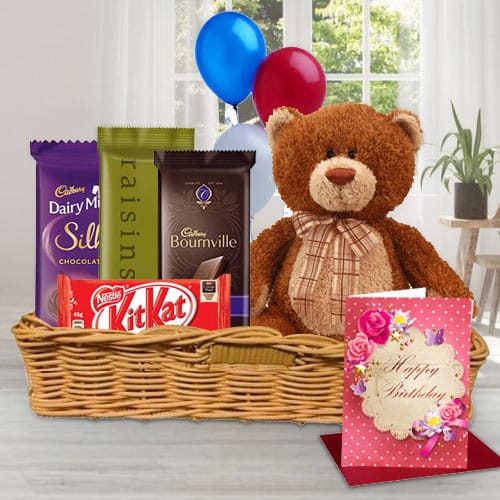Basket of Birthday Gifts N Chocolates Basket of Birthday Gifts N Chocolates