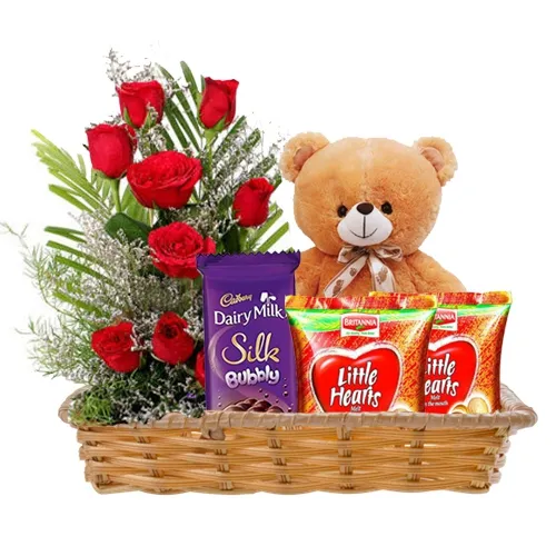 Buy Gift Basket of Love Gifts N Red Roses