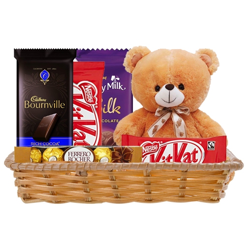 Basket of Delightful Chocolates with Teddy Basket of Delightful Chocolates with Teddy