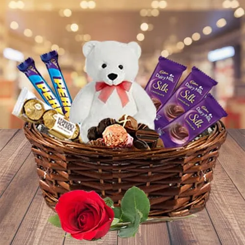 Send Rose N Chocolates Gift Basket with Teddy