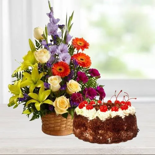 Deliver Seasonal Flowers with Black Forest Cake