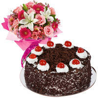 Traditional Mixed Flower Arrangements with 1 Lb Black Forest Cake Traditional Mixed Flower Arrangements with 1 Lb Black Forest Cake