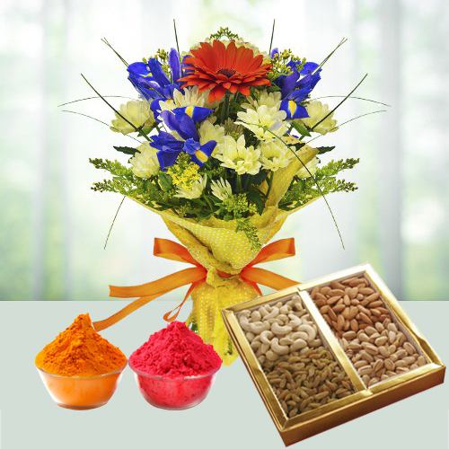Radiant Seasonal Flowers with Dry Fruits Radiant Seasonal Flowers with Dry Fruits