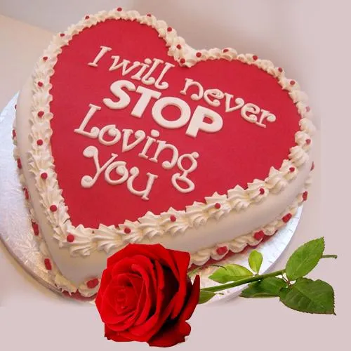 Delectable Heart-shape Red Velvet-Chocolate Fusion Cake with Single Red Rose