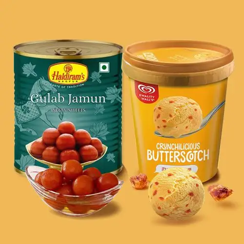 Piquant Haldiram Gulab Jamun N Chocolicious Butterscotch Ice Cream Gift Combo