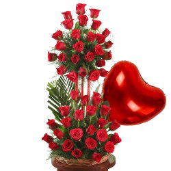 Lovely Heart Shaped Red Balloon and a Bouquet of 36 Red Roses Lovely Heart Shaped Red Balloon and a Bouquet of 36 Red Roses