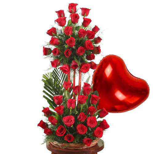 Lovely Heart Shaped Red Balloon and a Bouquet of 36 Red Roses Lovely Heart Shaped Red Balloon and a Bouquet of 36 Red Roses