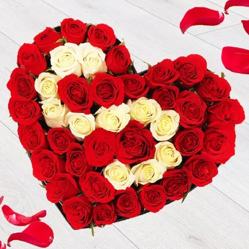 Forever Romantic Love Shape Arrangement of Red and White Roses