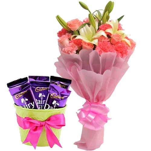 Alluring Mixed Flowers Bunch N Cadbury Dairy Milk Gift Combo