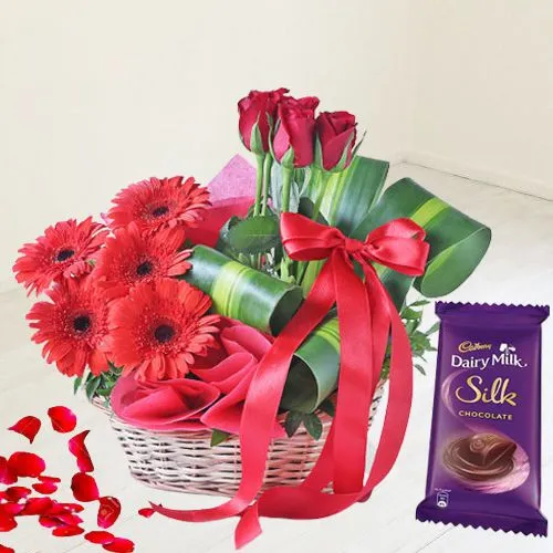 Classic Basket of Red Flowers with Cadbury Chocolates
