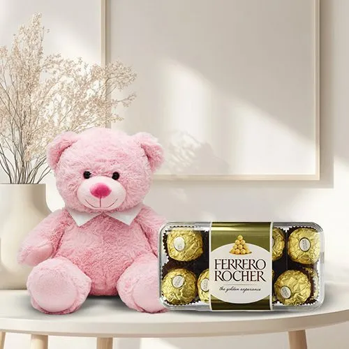 Awesome Combo of Teddy n Ferrero Rocher Box for Valentine Awesome Combo of Teddy n Ferrero Rocher Box for Valentine