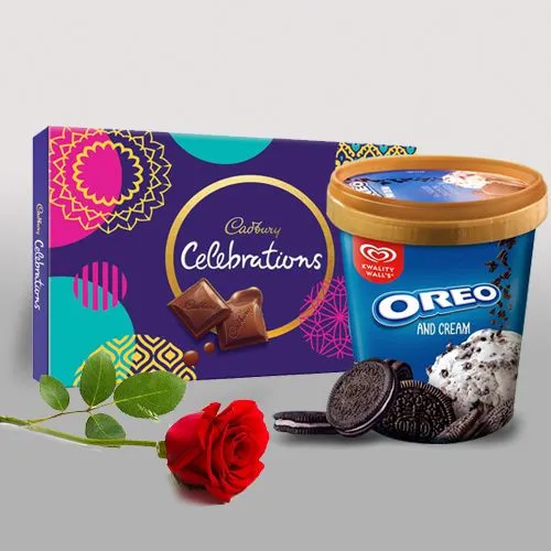 Lip-Smacking Kwality Walls Oreo Ice Cream with Cadbury Celebration N a Red Rose