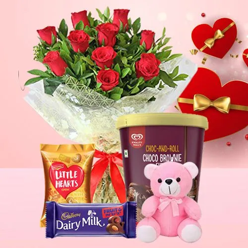 Pristine Roses N Kwality Walls Ice Cream Gift Hamper