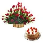 Deliver Red Roses Arrangement with Black Forest Cake
