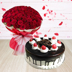 Fragrant 50 Red Roses Arrangement with 1/2 Kg Black Forest Cake Fragrant 50 Red Roses Arrangement with 1/2 Kg Black Forest Cake