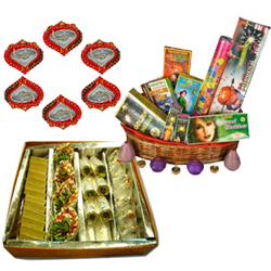 Assorted Sweets, Crackers and Diya Assorted Sweets, Crackers and Diya