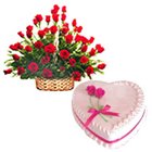 Majestic charming Red Roses with tasty delicious Love Cake Majestic charming Red Roses with tasty delicious Love Cake