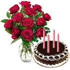 12 Red Roses Bunch with Chocolate Cake 2 Lbs 12 Red Roses Bunch with Chocolate Cake 2 Lbs