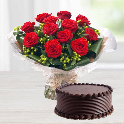 Online Order Red Roses n Chocolate Cake Online Order Red Roses n Chocolate Cake