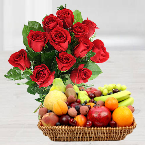 Stunning Red Roses and delish Fruits Stunning Red Roses and delish Fruits
