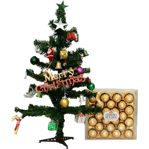 Cheerful Gift Set of Xmas Tree with Decoration N Ferrero Rocher Chocolate