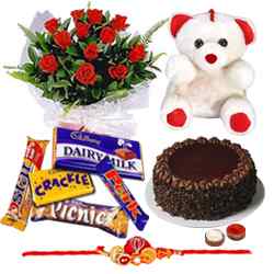 Lucky Rakhi, Soft Teddy, Roses, Cakes and Cadburys with Impressions of Love Lucky Rakhi, Soft Teddy, Roses, Cakes and Cadburys with Impressions of Love