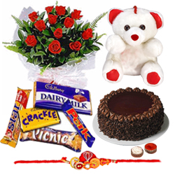 Lucky Rakhi, Soft Teddy, Roses, Cakes and Cadburys with Impressions of Love Lucky Rakhi, Soft Teddy, Roses, Cakes and Cadburys with Impressions of Love