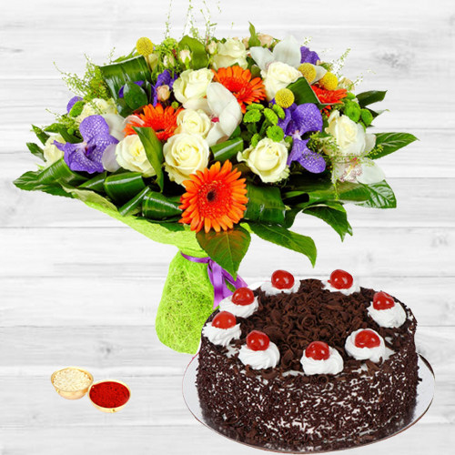 Mixed Flower Bouquet with Cake Mixed Flower Bouquet with Cake