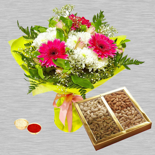 Mixed Flower Bouquet with Dry Fruits Mixed Flower Bouquet with Dry Fruits