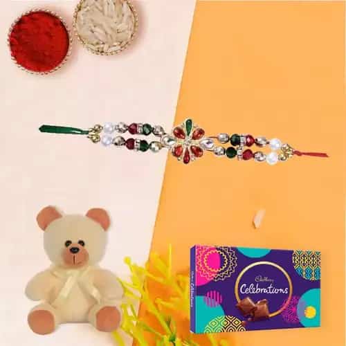 Rakhi,Lovely Celebration with Teddy and free Roli tika and Chawal Rakhi,Lovely Celebration with Teddy and free Roli tika and Chawal