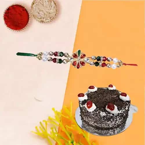 Fancy Beaded Rakhi with Yummy Cake Fancy Beaded Rakhi with Yummy Cake