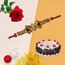 Time to rejoice with black forest cake, Rose,and Free Rakhi , Roli Tilak and Chawal Time to rejoice with black forest cake, Rose,and Free Rakhi , Roli Tilak and Chawal