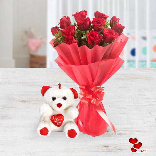 Deliver Online Red Roses Bouquet N Teddy Deliver Online Red Roses Bouquet N Teddy