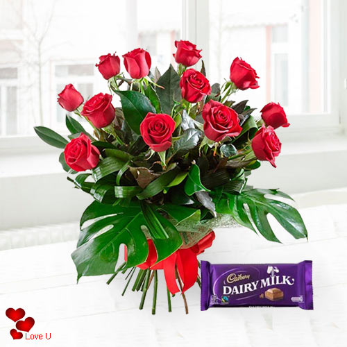 Send Online Red Roses N Cadbury Chocolate Send Online Red Roses N Cadbury Chocolate