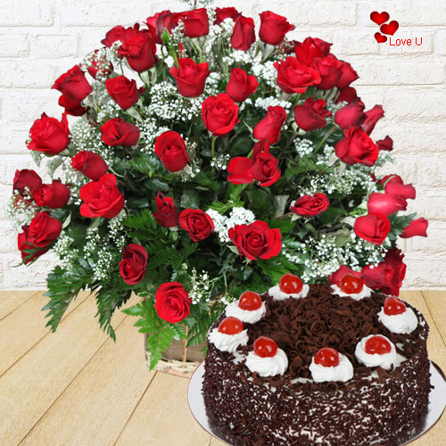 Buy Rose Day Gift of 100 Red Roses with Black Forest Cake Buy Rose Day Gift of 100 Red Roses with Black Forest Cake