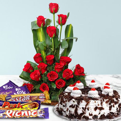 Deliver Online Red Roses, Cake N Cadbury Celebration Deliver Online Red Roses, Cake N Cadbury Celebration