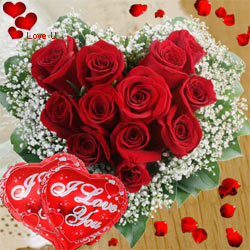 12 Dutch Red Roses in Heart Shape Arrangement with...