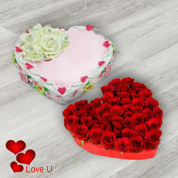 12 Heart Shape Dutch Red Roses with 1 kg Heart Sha...