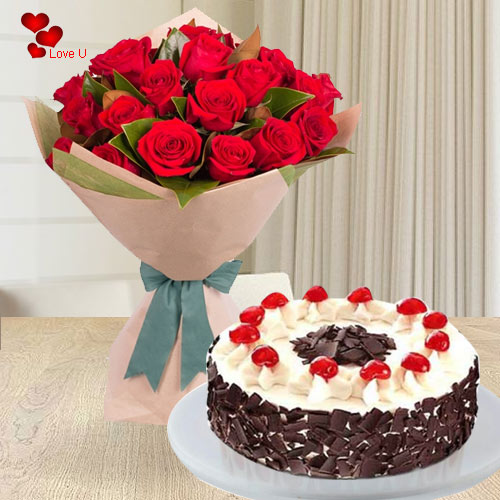 Deliver Bouquet of Red Roses N 5 Star Bakery Cake Online for Rose Day Deliver Bouquet of Red Roses N 5 Star Bakery Cake Online for Rose Day